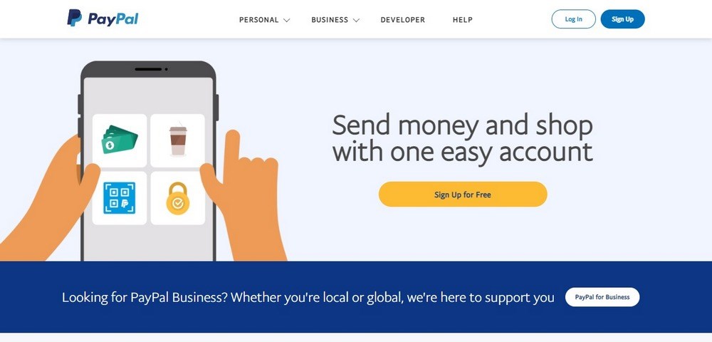 PayPal homepage