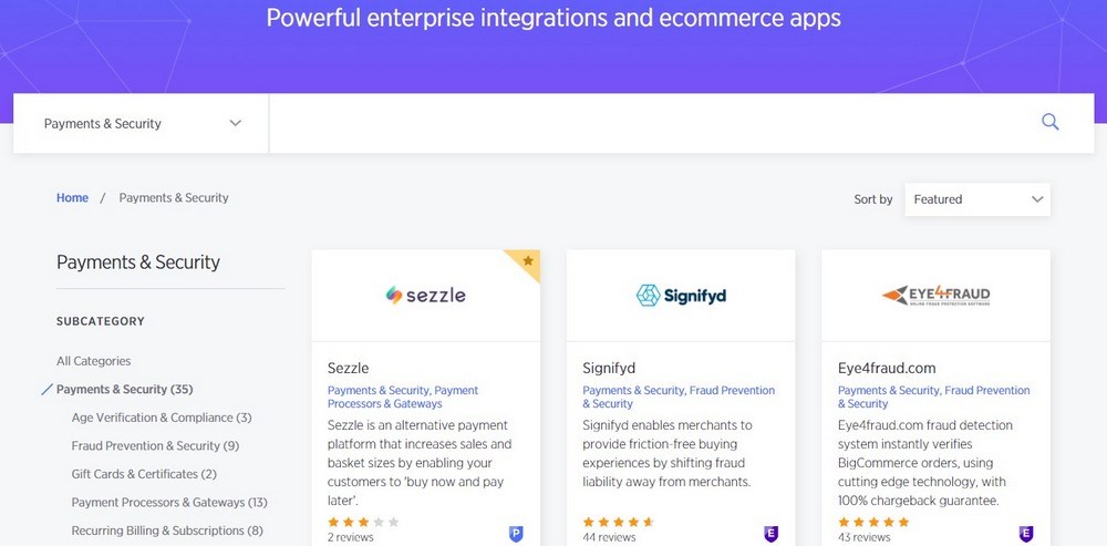 Payments & Security addons BigCommerce