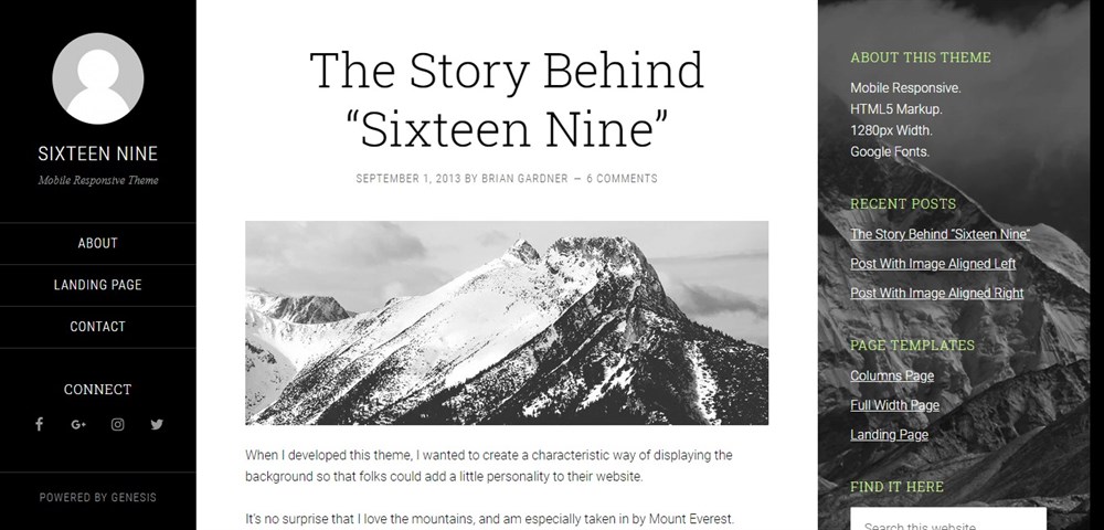Sixteen Nine demo site