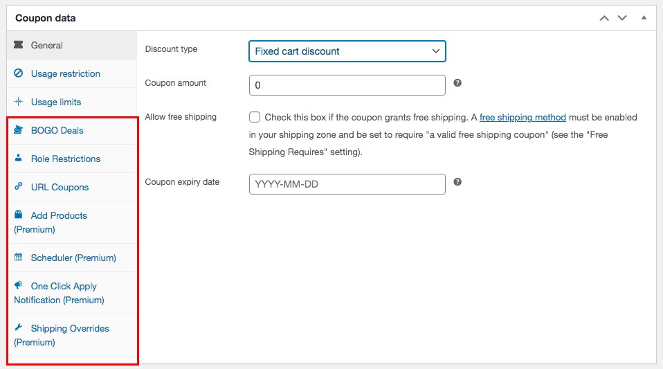 WooCommerce advanced coupons settings