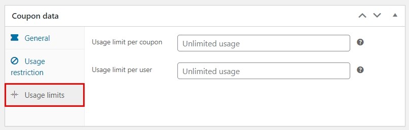 WooCommerce coupon usage limits setting