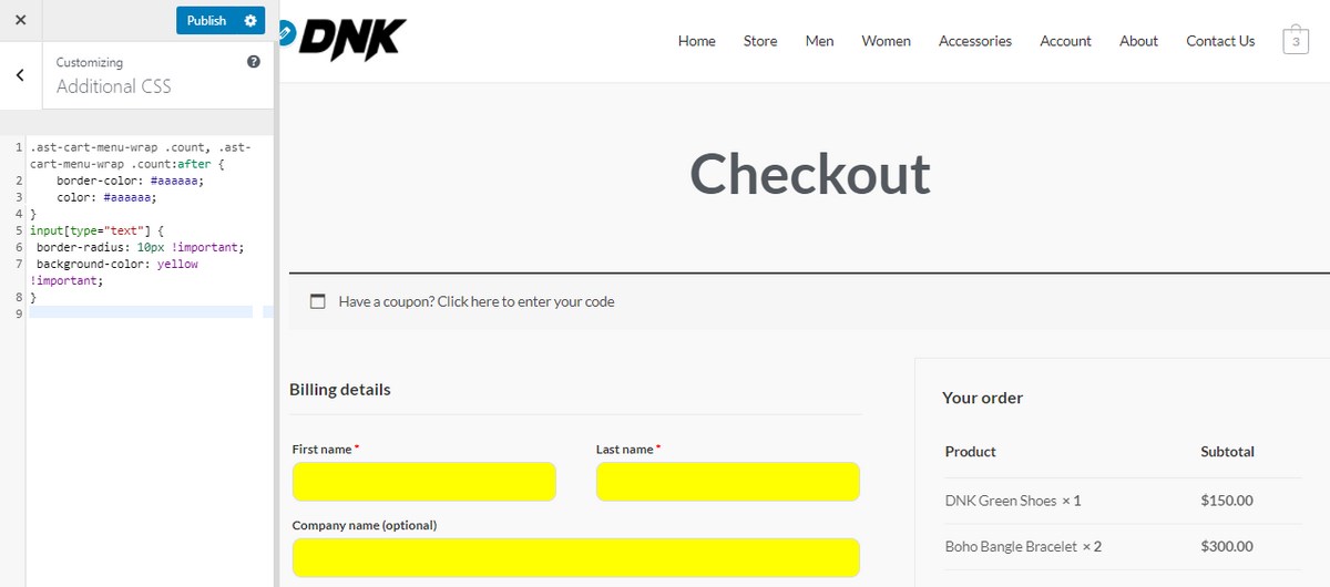 Add css to customize checkout page