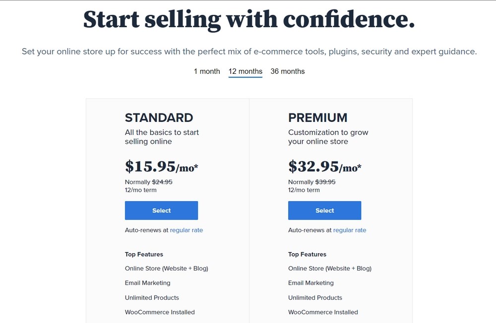 Bluehost WooCommerce hosting plan