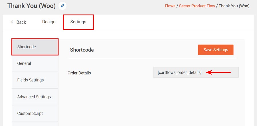 CartFlows thank you page shortcode