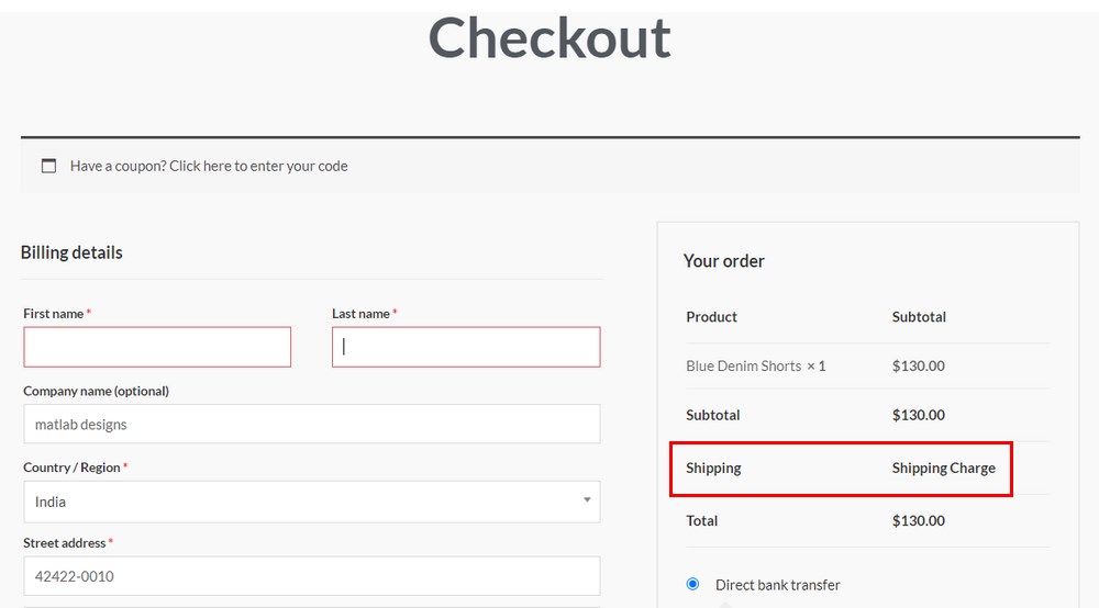 Checkout shipping charge