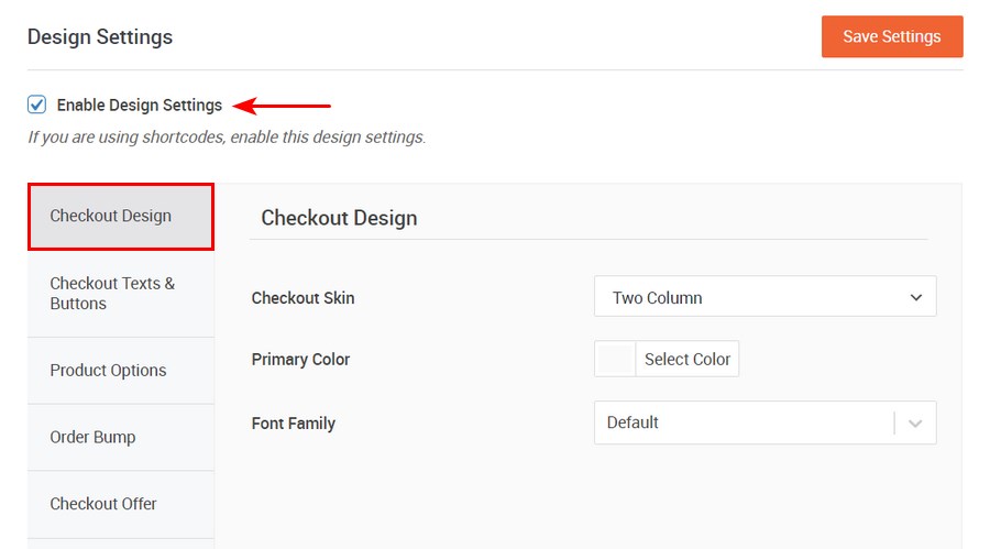 Design settings checkout design