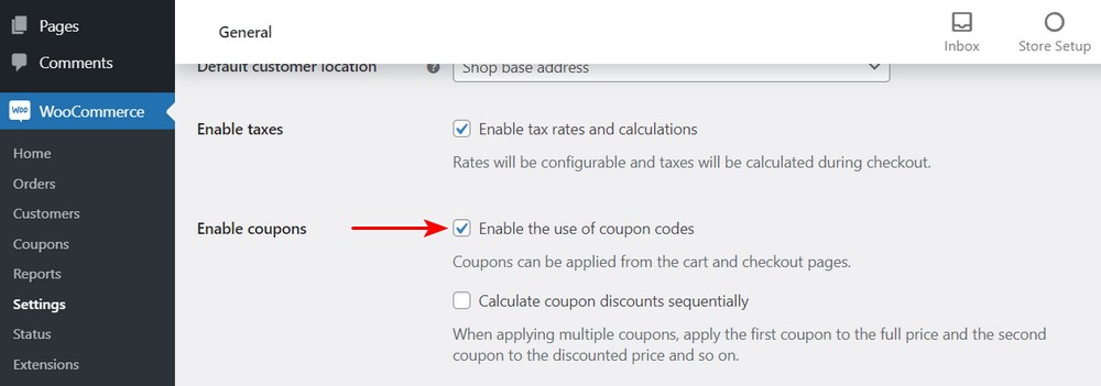 Enable coupons code WooCommerce