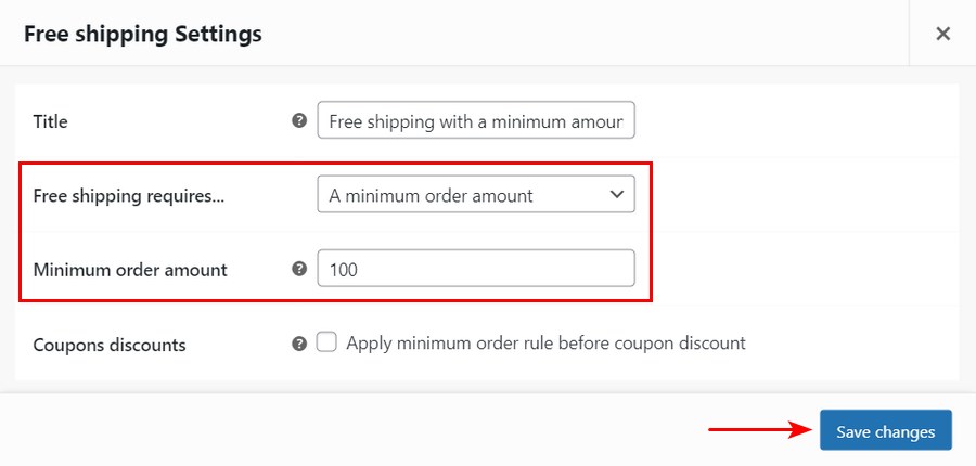 Free shipping setting WooCommerce