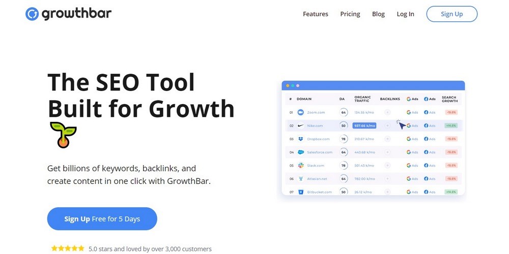 GrowthBar SEO Tool homepage
