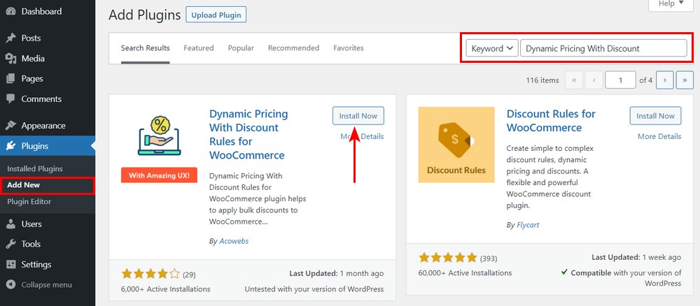 Install dynamic pricing with discount WordPress plugin