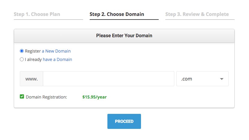SiteGround choose domain step