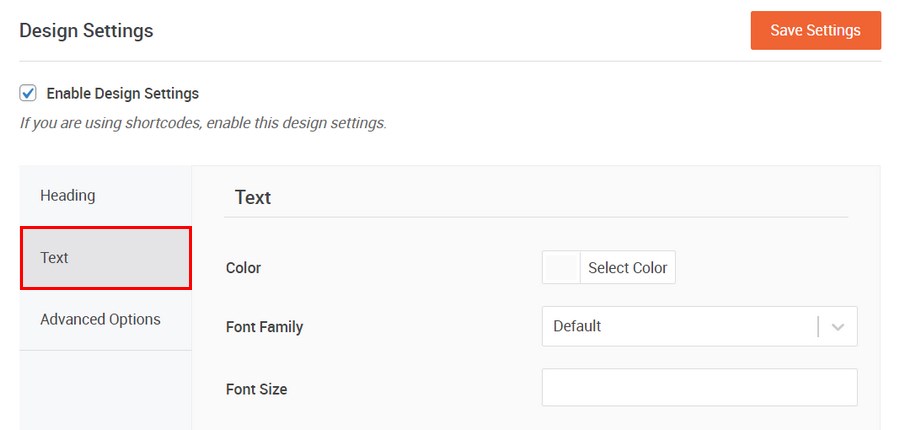 Thank you page text design settings