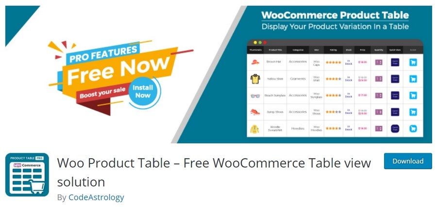 Woo Product table free plugin