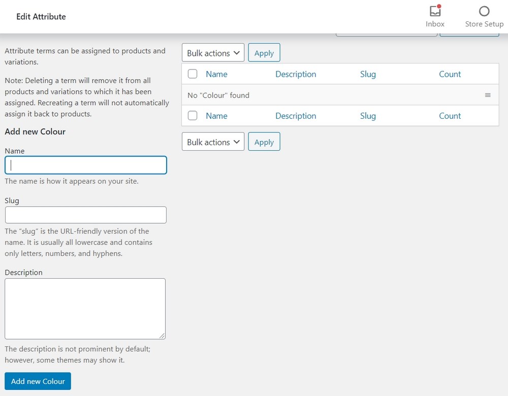 WooCommerce Attributes configure terms setting