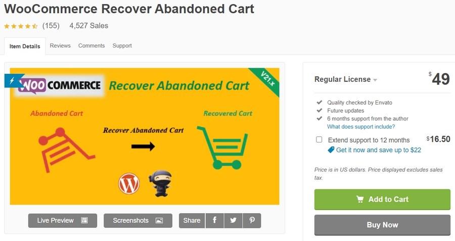 WooCommerce recover abandoned cart plugin