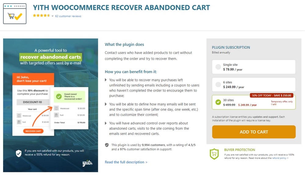 YITH WooCommerce recover abandoned cart plugin