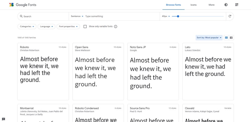 Most popular Google fonts