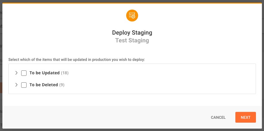 select item to deploy during staging