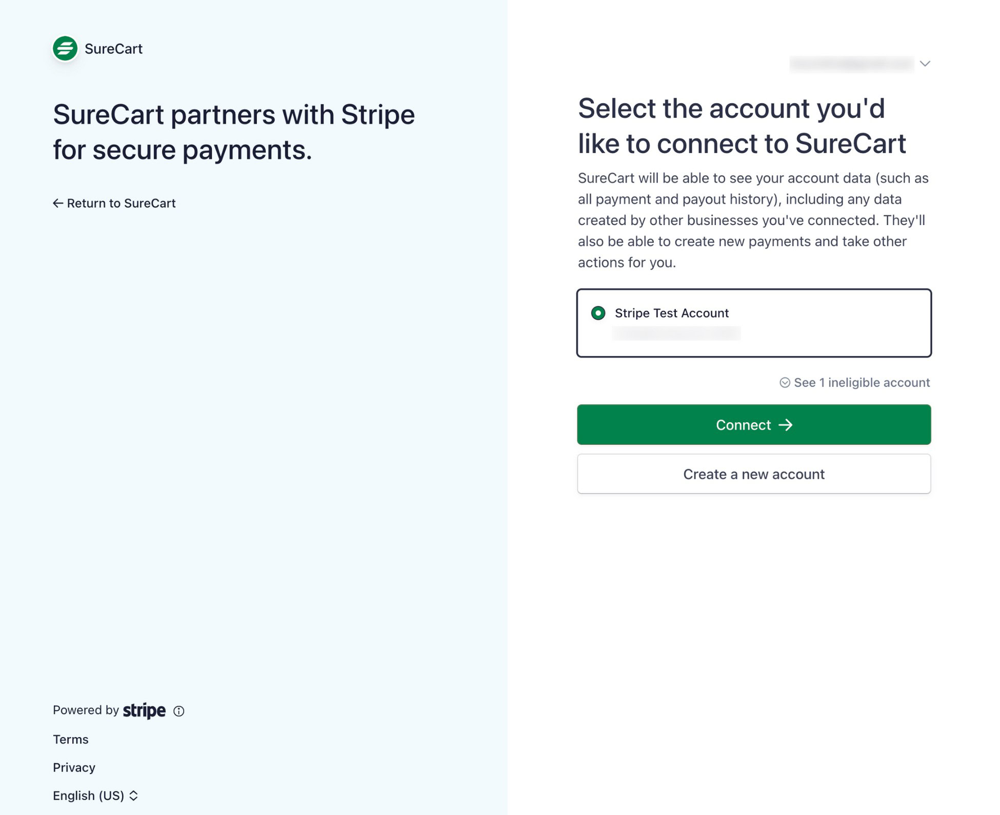 stripe interface for login