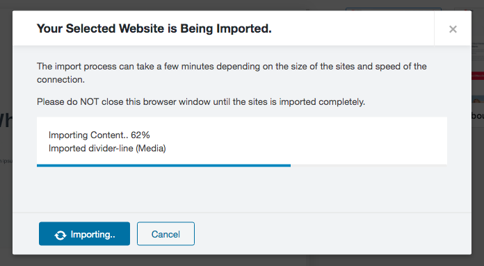 Website import process started
