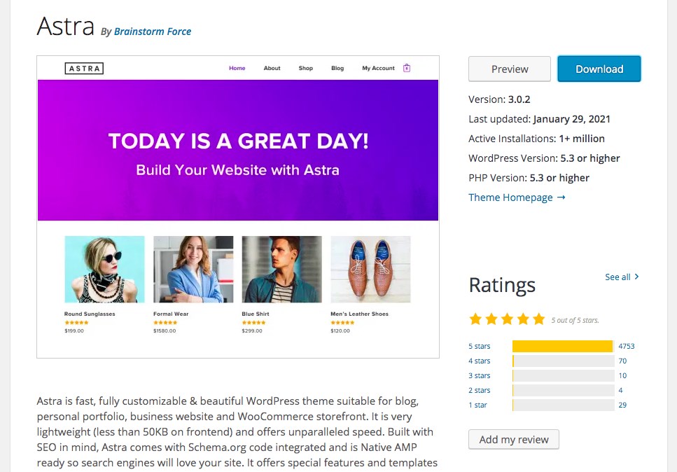 Astra theme on WordPress