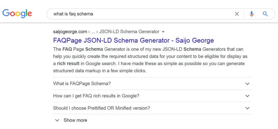 FAQ schema on google