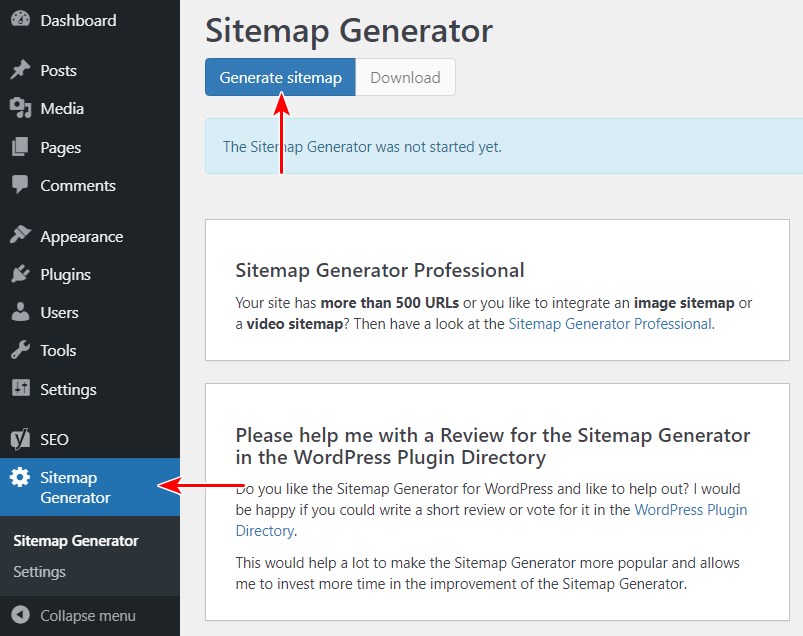 Generate sitemap using Sitemap Generator