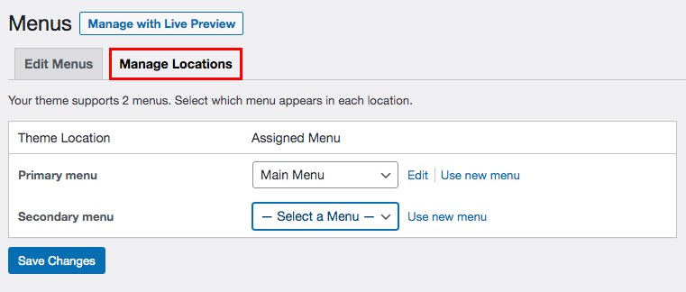 Manage menu location