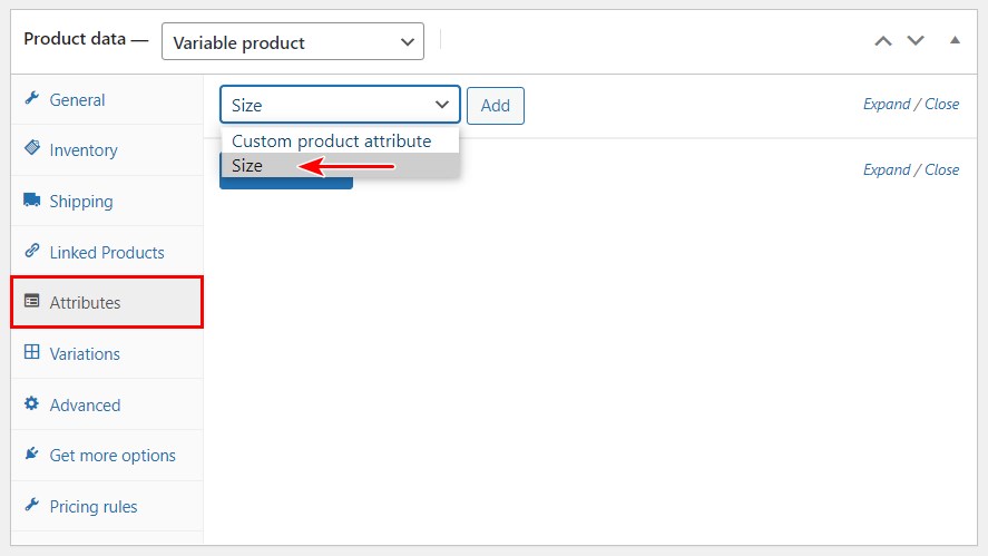 Set attributes to the product