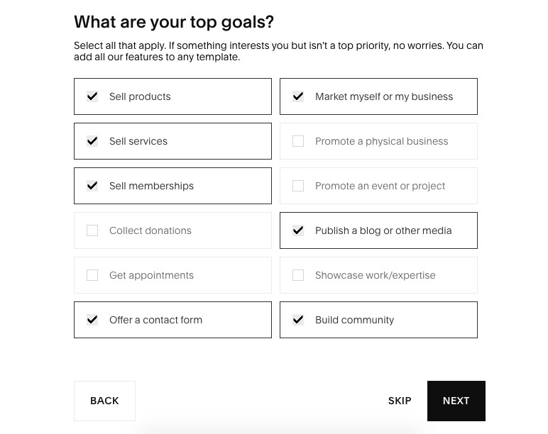 Squarespace website goals