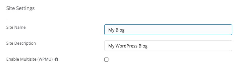 WordPress install settings