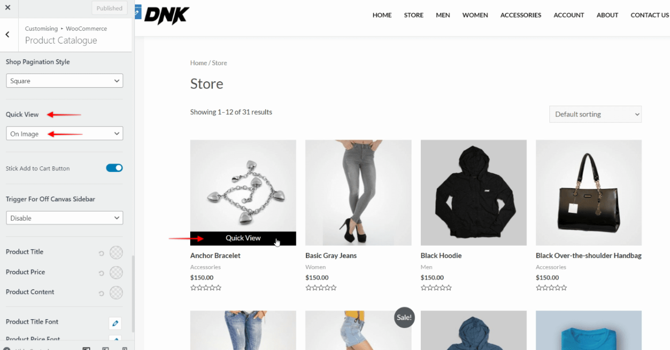 Astra Pro - WooCommerce, On Image Quick View text - Before, Astra 3.0+