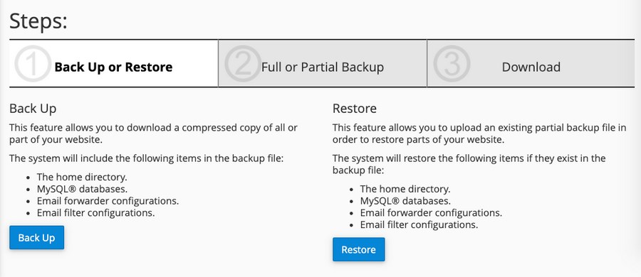 cPanel WordPress backup settings