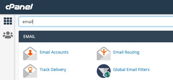 cPanel search for email account
