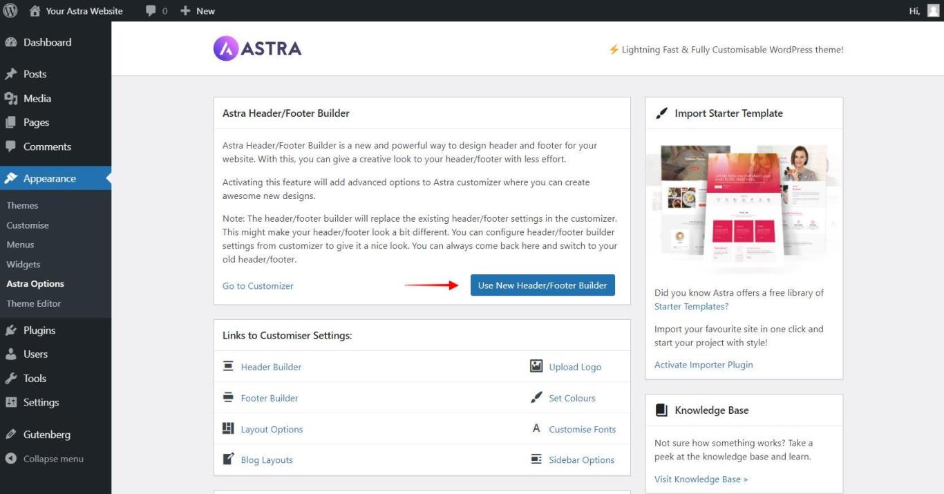 使用新的页眉页脚生成器 Astra 3.0