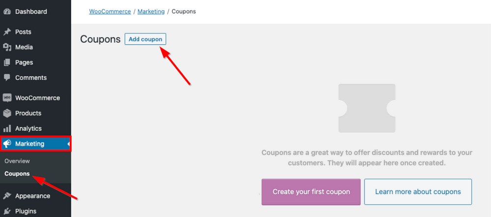 Create new coupon in WooCommerce