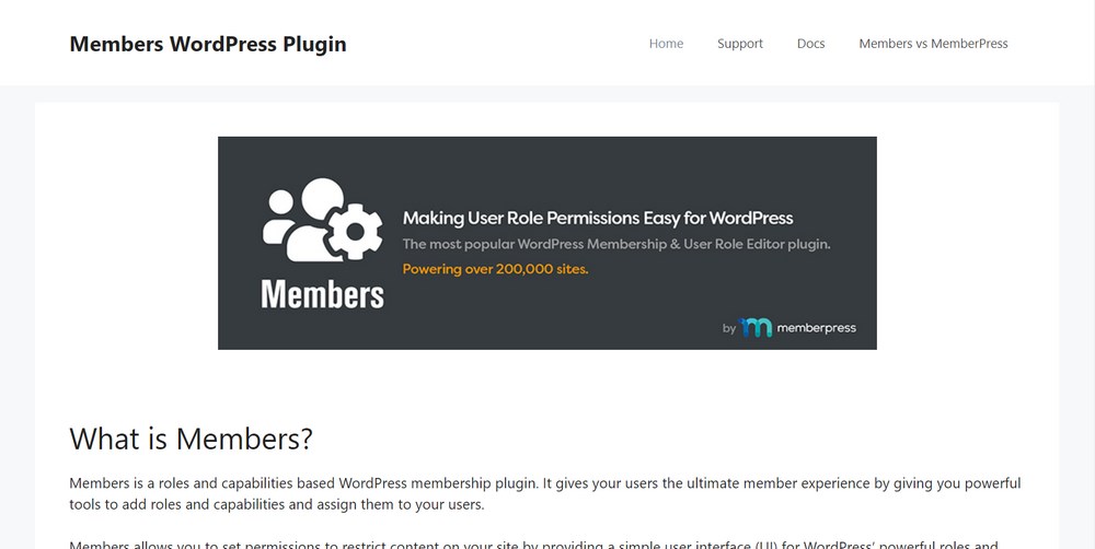 Members WordPress plugin homepage
