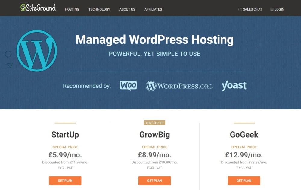 SiteGround Managed hosting plans