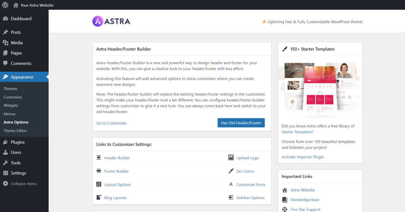Astra Options - Free Theme, Astra 3.0+