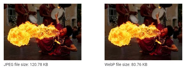 file size difference between JPEG and WebP