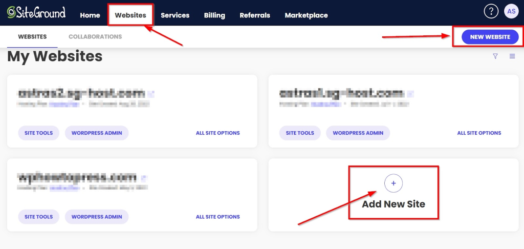 steps to add new website in SiteGround