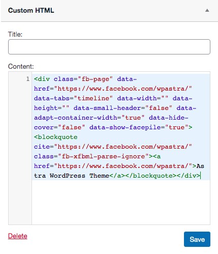 HTML widget to display facebook page