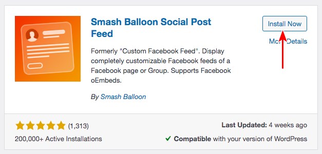Install Smash Balloon social feed plugin