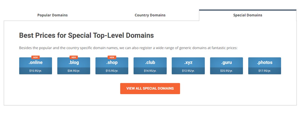 Siteground Special Domains