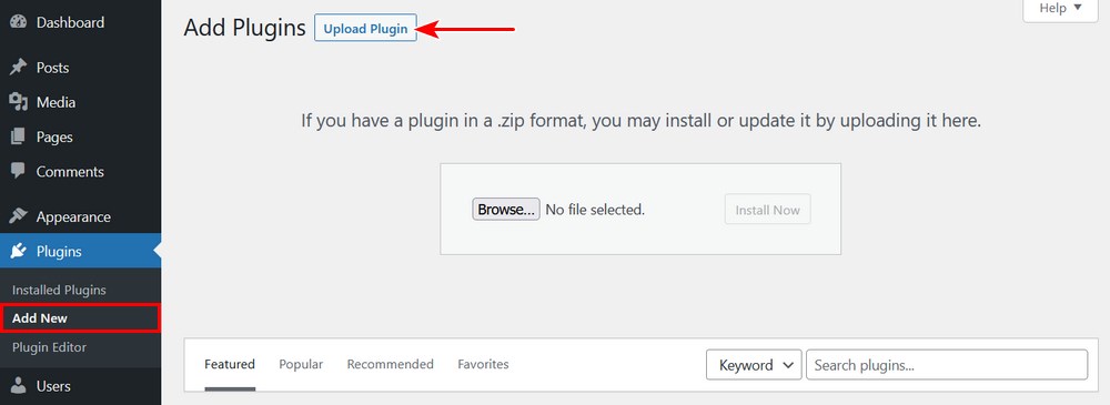 Upload plugin in the WordPress