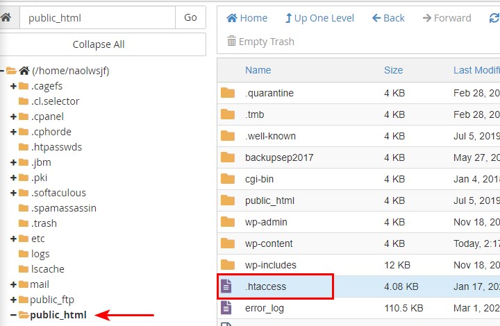 access htaccess file using file manager