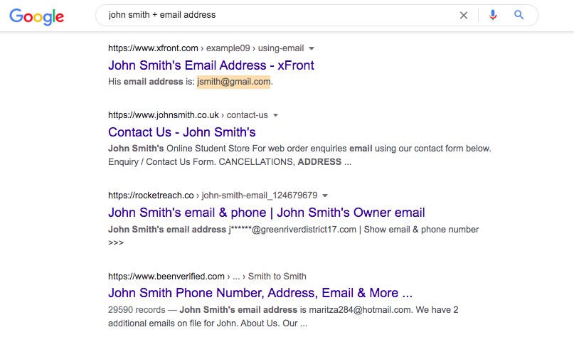 find email using google search