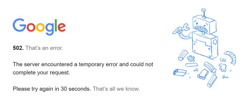 google 502 error example