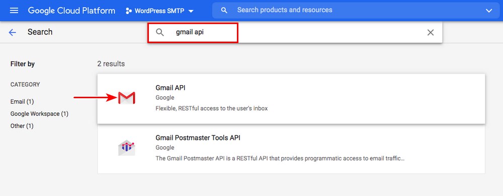 search for gmail API