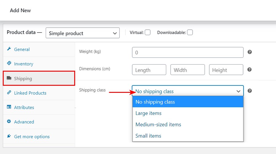 Add shipping class to product data